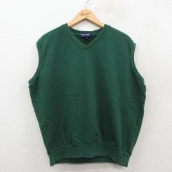 XL★古着 ラルフローレン ポロゴルフ ノースリーブ ブランド スウェット メンズ 90年代 90s 無地 大きいサイズ Vネック 緑26feb03