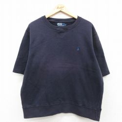 XL★古着 ラルフローレン 半袖 ブランド スウェット メンズ 90年代 90s ワンポイントロゴ 大きいサイズ クルーネック 濃紺【spe】26feb03