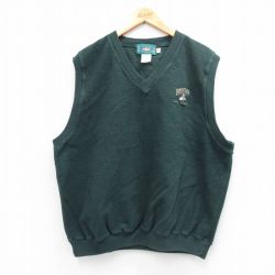 XL★古着 SDI ノースリーブ スウェット メンズ 90年代 90s BRUEDAN 表起毛 コットン Vネック カナダ製 濃緑 26feb06
