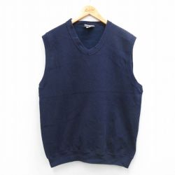 L★古着 リーボック ノースリーブ スウェット メンズ 90年代 90s 無地 Vネック USA製 紺 26feb06