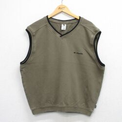 XL★古着 コロンビア ノースリーブ スウェット メンズ 90年代 90s ワンポイントロゴ Vネック 茶系他【spe】 26apr27
