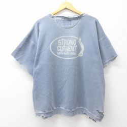90s 半袖スウェット STRONG CURRENT ネイビー XL | 古着