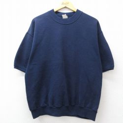 L★古着 半袖 スウェット メンズ 00年代 00s 無地 大きいサイズ クルーネック 紺 26may01