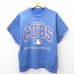 90s 半袖スウェット シカゴカブス ネイビー霜降り M | 古着