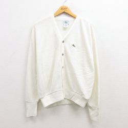 M★古着 ラコステ LACOSTE IZOD 長袖 ブランド ニット カーディガン メンズ 80年代 80s ワンポイントロゴ Vネック USA製 白 ホワイト 22oct14 中古 トップス