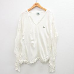【50%OFF】M★古着 ラコステ LACOSTE 長袖 ブランド セーター メンズ 90年代 90s ワンポイントロゴ アクリル Vネック USA製 白 ホワイト 23sep22 中古 ニット トップス