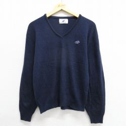 【50%OFF】M★古着 長袖 セーター メンズ 80年代 80s アクリル Vネック 紺 ネイビー 23oct31 中古 ニット トップス