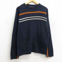 【50%OFF】M★古着 長袖 セーター メンズ アクリル クルーネック 紺他 ネイビー 23nov27 中古 ニット トップス