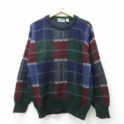 【50%OFF】M★古着 長袖 セーター メンズ 90年代 90s クルーネック イタリア製 紺他 ネイビー 23nov29 中古 ニット トップス