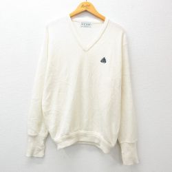 【50%OFF】M★古着 IZOD 長袖 セーター メンズ 90年代 90s ワンポイントロゴ アクリル Vネック USA製 生成り 23dec11 中古 ニット トップス