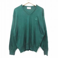 【50%OFF】XL★古着 IZOD 長袖 セーター メンズ 90年代 90s ワンポイントロゴ アクリル Vネック USA製 緑 グリーン 24jan08 中古 ニット トップス