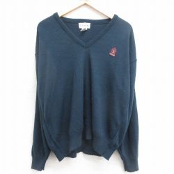 【50%OFF】L★古着 IZOD 長袖 セーター メンズ 90年代 90s ワンポイントロゴ アクリル Vネック 紺 ネイビー 24jan18 中古 ニット トップス