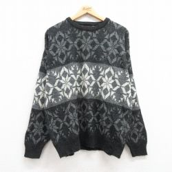 XL★古着 長袖 ノルディック セーター メンズ 90年代 90s 雪柄 大きいサイズ アクリル クルーネック USA製 濃グレー他 24sep18 中古 ニット トップス