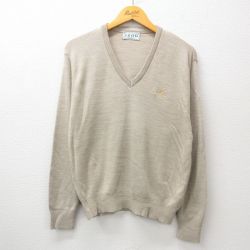 【50%OFF】M★古着 IZOD 長袖 セーター メンズ 90年代 90s ワンポイントロゴ アクリル Vネック USA製 ベージュ カーキ 24sep19 中古 ニット トップス