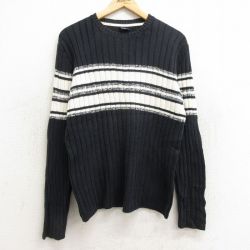 M★古着 ノーティカ NAUTICA ジーンズ 長袖 ブランド セーター メンズ コットン クルーネック 紺他 ネイビー 24sep20 中古 ニット トップス