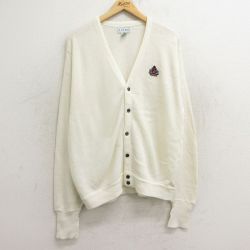 【50%OFF】XL★古着 IZOD 長袖 ニット カーディガン メンズ 90年代 90s ワンポイントロゴ 大きいサイズ アクリル 白 ホワイト 24sep20 中古 トップス