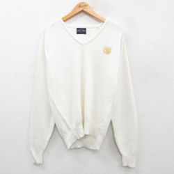 【50%OFF】L★古着 長袖 セーター メンズ 90年代 90s アクリル Vネック USA製 白 ホワイト 24sep20 中古 ニット トップス