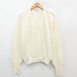 M★古着 長袖 セーター メンズ 80年代 80s 無地 アクリル Vネック USA製 生成り 24sep21 中古 ニット トップス