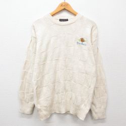 M★古着 長袖 セーター メンズ 90年代 90s FRISKI コットン クルーネック USA製 ベージュ カーキ 24sep24 中古 ニット トップス