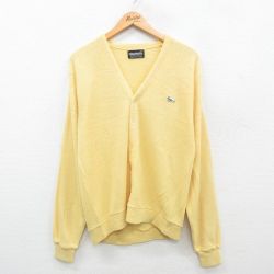 【50%OFF】M★古着 長袖 ニット カーディガン メンズ 90年代 90s アクリル 黄 イエロー 24sep25 中古 トップス