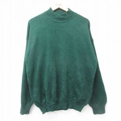 XL★古着 長袖 セーター メンズ 90年代 90s 無地 ウール モックネック ハイネック イタリア製 緑 グリーン 24sep25 中古 ニット トップス