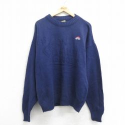 【50%OFF】XL★古着 長袖 セーター メンズ 90年代 90s APEX 大きいサイズ コットン クルーネック USA製 紺 ネイビー 24sep25 中古 ニット トップス