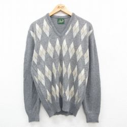 【20%OFF】M★古着 アーノルドパーマー 長袖 セーター メンズ 90年代 90s アーガイル アクリル Vネック USA製 グレー他 24sep25 中古 ニット トップス