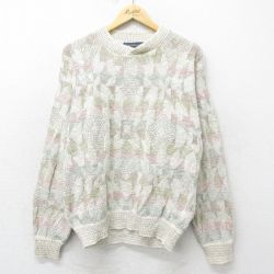 M★古着 長袖 セーター メンズ 90年代 90s コットン クルーネック USA製 ベージュ他 カーキ 24sep25 中古 ニット トップス