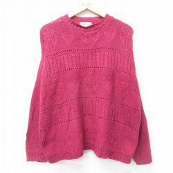 【50%OFF】XL★古着 長袖 セーター メンズ 90年代 90s コットン クルーネック USA製 濃ピンク 24sep26 中古 ニット トップス