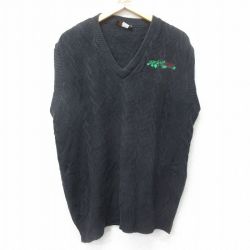 L★古着 ニット ベスト メンズ 90年代 90s garden コットン Vネック USA製 黒 ブラック 24sep26 中古 トップス