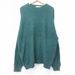 XL★古着 長袖 セーター メンズ 90年代 90s 手織り 大きいサイズ コットン クルーネック USA製 緑 グリーン 24sep26 中古 ニット トップス