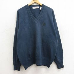【50%OFF】XL★古着 長袖 セーター メンズ 00年代 00s ゴルフ コットン Vネック 紺 ネイビー 24sep28 中古 ニット トップス