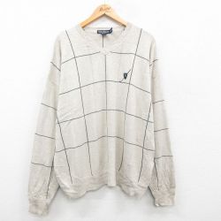 【50%OFF】XL★古着 ノーティカ NAUTICA 長袖 ブランド セーター メンズ 90年代 90s ワンポイントロゴ 大きいサイズ Vネック ベージュ系 カーキ 24sep28 中古 ニット トップス