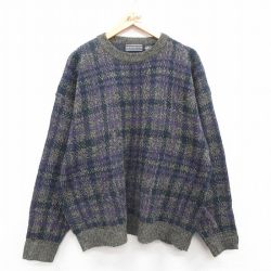 【50%OFF】XL★古着 長袖 セーター メンズ 90年代 90s 大きいサイズ アクリル クルーネック 黒他 ブラック チェック 24sep30 中古 ニット トップス