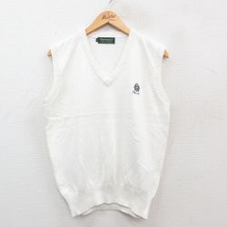 【50%OFF】M★古着 ニット ベスト メンズ 90年代 90s コットン Vネック 白 ホワイト 24sep30 24oct01 中古 トップス