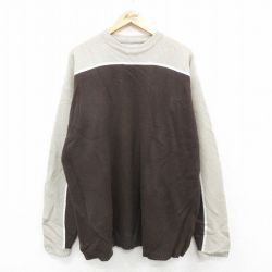 L★古着 長袖 セーター メンズ 00年代 00s 大きいサイズ アクリル クルーネック 茶他 ブラウン 24sep30 24oct01 中古 ニット トップス