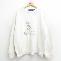 XL★古着 長袖 セーター メンズ 90年代 90s ゴルフ 刺繍 手織り 大きいサイズ コットン USA製 白 ホワイト 24sep30 24oct01 中古 ニット トップス