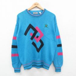 L★古着 長袖 セーター メンズ 90年代 90s ゴルフ クルーネック 水色 24oct02 中古 ニット トップス