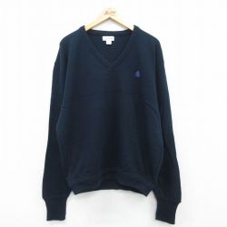 【50%OFF】XL★古着 IZOD 長袖 セーター メンズ 90年代 90s ワンポイントロゴ 大きいサイズ アクリル Vネック USA製 紺 ネイビー 24oct05 中古 ニット トップス