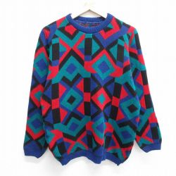【20%OFF】M★古着 長袖 セーター メンズ クルーネック 青他 ブルー 24oct03 中古 ニット トップス