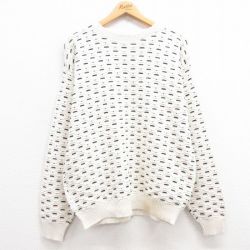 【50%OFF】L★古着 長袖 セーター メンズ 90年代 90s クルーネック USA製 薄ベージュ他 カーキ 24oct03 中古 ニット トップス