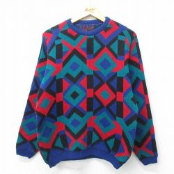 【20%OFF】M★古着 長袖 セーター メンズ クルーネック 紺他 ネイビー 24oct03 中古 ニット トップス