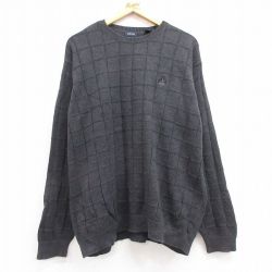 XL★古着 IZOD 長袖 セーター メンズ ワンポイントロゴ 大きいサイズ コットン クルーネック 濃グレー 24oct03 中古 ニット トップス