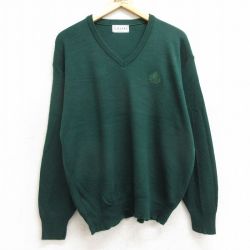 【50%OFF】L★古着 IZOD 長袖 セーター メンズ 90年代 90s ワンポイントロゴ アクリル Vネック USA製 緑 グリーン 24oct04 中古 ニット トップス