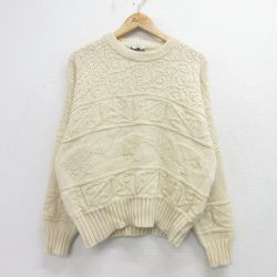 XL★古着 長袖 セーター メンズ 90年代 90s クルーネック 生成り 24oct04 中古 ニット トップス