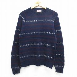 S★古着 長袖 セーター メンズ 80年代 80s ラグラン ウール クルーネック USA製 紺他 ネイビー 24oct04 中古 ニット トップス