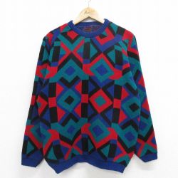 【20%OFF】M★古着 長袖 セーター メンズ クルーネック 青他 ブルー 24oct04 中古 ニット トップス