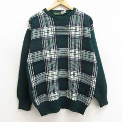 90s 長袖セーター チェック グリーン M | 古着