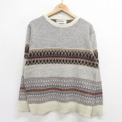 M★古着 長袖 セーター メンズ 80年代 80s アクリル クルーネック ベージュ系他 カーキ 24oct04 中古 ニット トップス