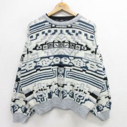 【50%OFF】XL★古着 長袖 セーター メンズ 90年代 90s アクリル クルーネック 白他 ホワイト 24oct04 中古 ニット トップス
